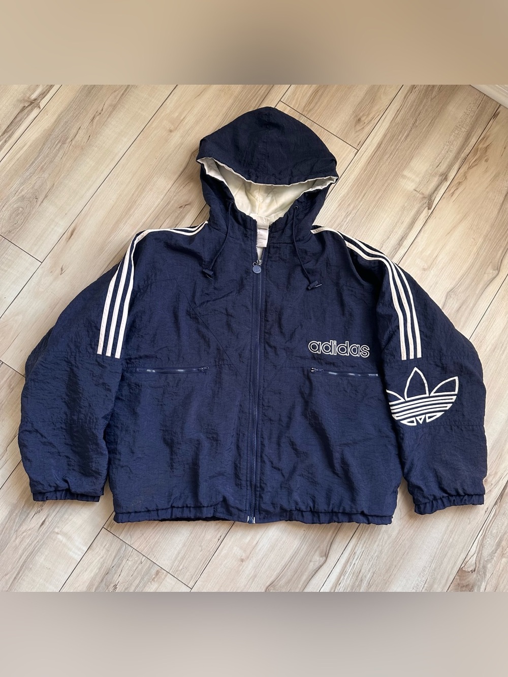 VTG 90s Adidas Insulated Windbreaker Jacket Mens SZ L Blue Trefoil Streetwear